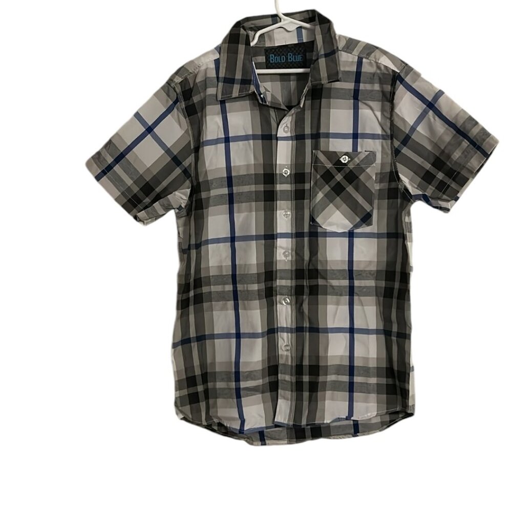 HAND MADE BOY SHIRT COLOR BLUE & GRAY SIZE M NEW NEVER USED